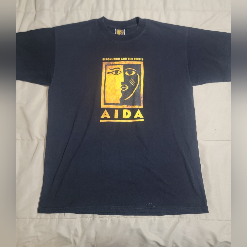 Vintage 90s Elton John & Tim Rice's Aida Musical Play Black T-shirt - Size Large